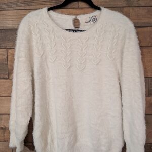 Anthropologie White Cream Fuzzy Sweater Size XL